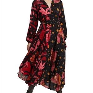 Farm rio mixed print midi Star celestial bird print boho tropical